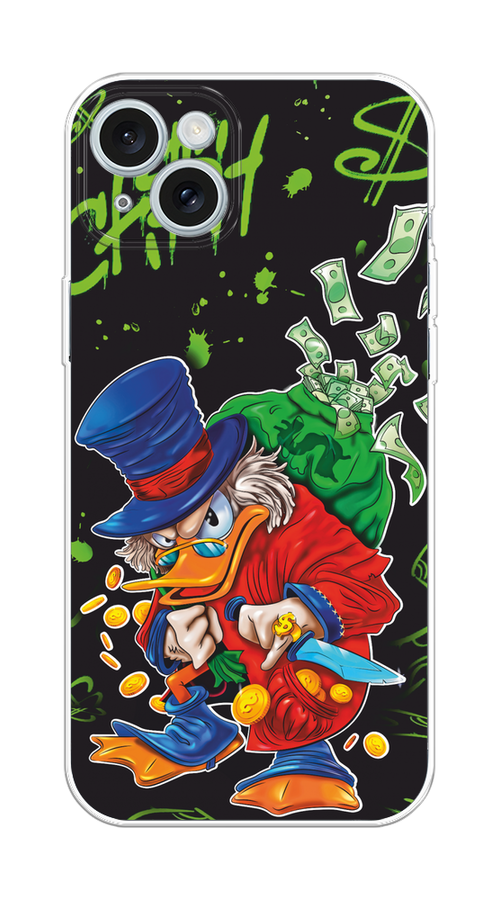 

Чехол на Apple iPhone 15 Plus "Скрудж Макдак с мешком денег", Красный;синий;зеленый;черный, 15650-1