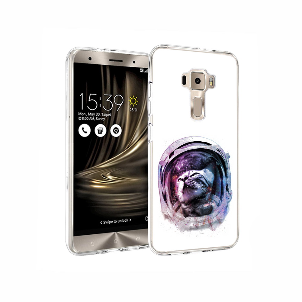 

Чехол MyPads Tocco для Asus ZenFone 3 кот в шлеме, Прозрачный, Tocco