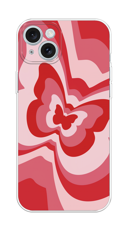 

Чехол на Apple iPhone 15 Plus "Бабочка в стиле хиппи", Красный;розовый, 15650-1
