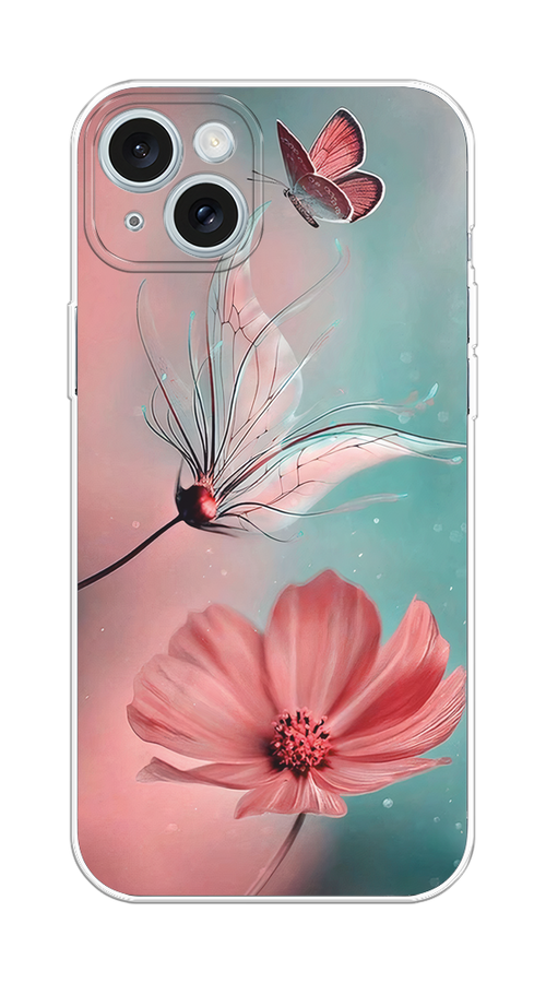 

Чехол на Apple iPhone 15 Plus "Бабочка и цветок", Голубой;розовый, 15650-1