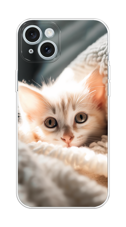 

Чехол на Apple iPhone 15 Plus "Белый шкодливый котенок", Серый;белый;бежевый;оранжевый, 15650-1