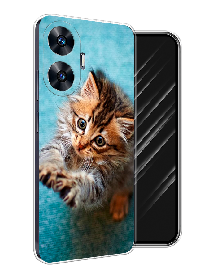 

Чехол Awog на Realme C55 "Котенок просит есть", Бирюзовый;коричневый;белый, 2513850-1