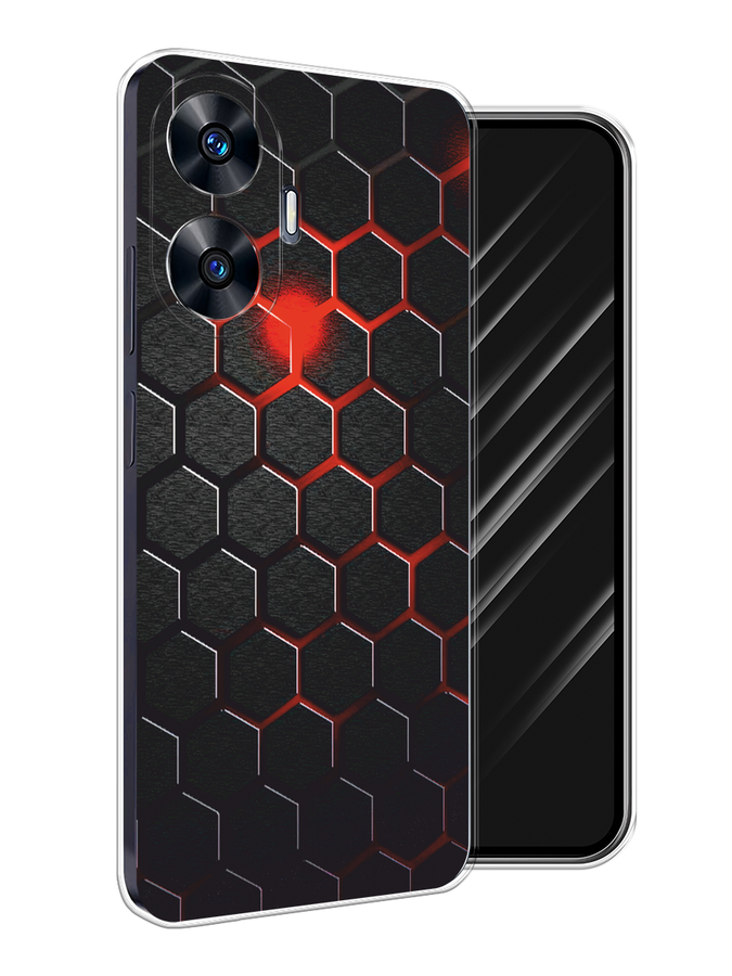 

Чехол Awog на Realme C55 "Фон соты красные", Красный;черный, 2513850-1