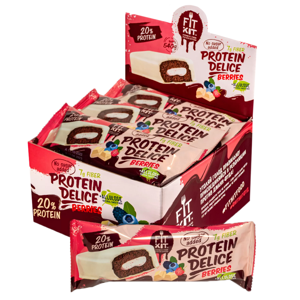 

Протеиновый бисквит FIT KIT Delice Protein "Лесные ягоды" коробка, 9 штук по 60 гр, Delice Protein