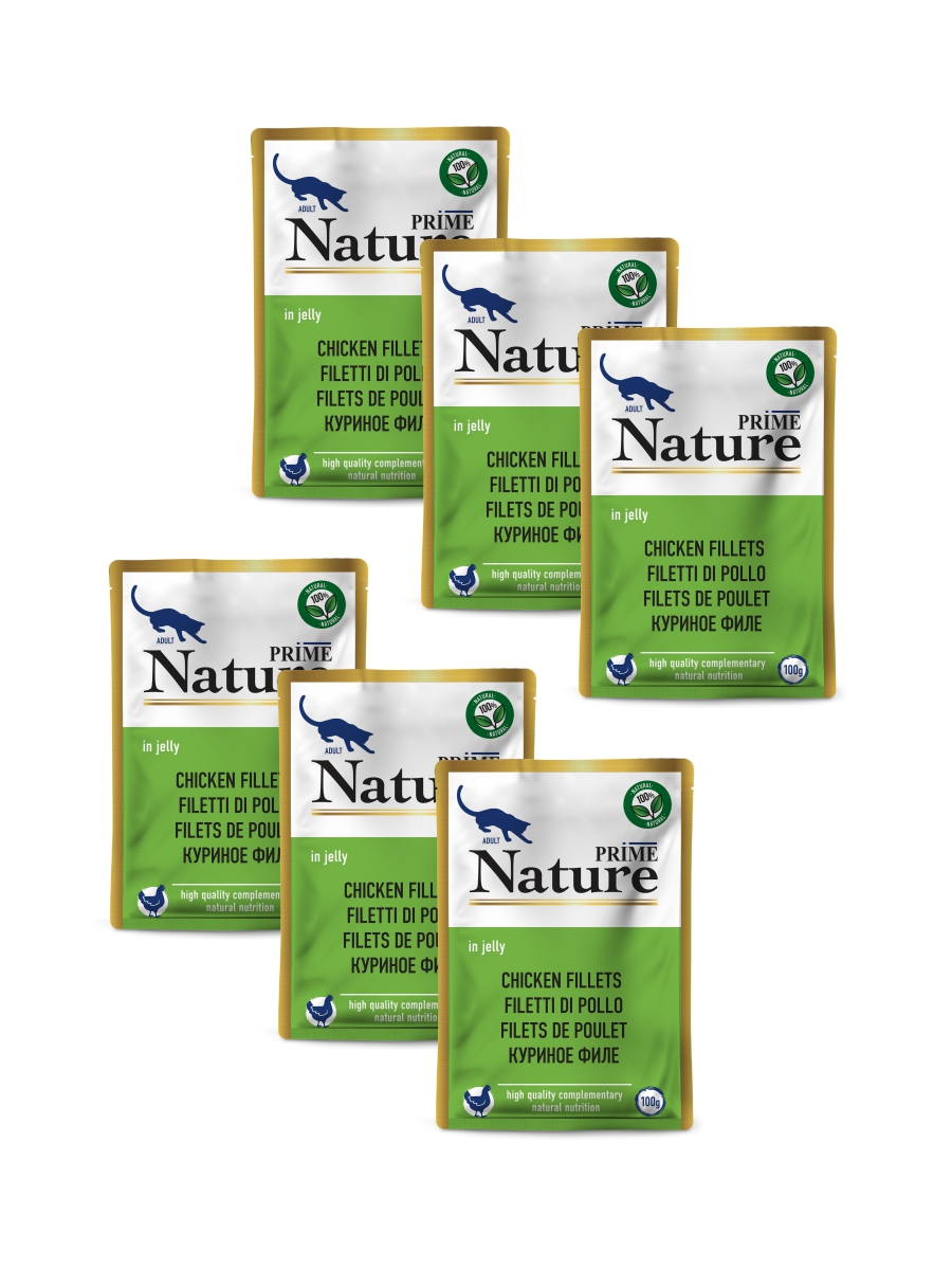 

Влажный корм для кошек Prime Nature Adult Куриное филе в желе, пауч, 6 шт по 100 г, Nature