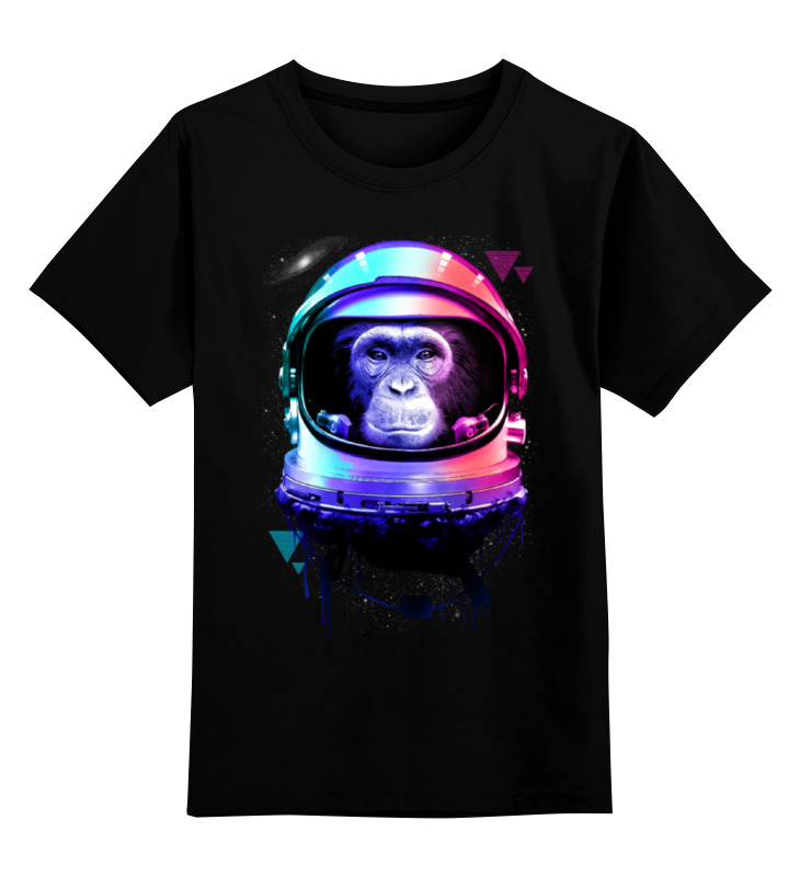 Купить 0000000765581, Детская футболка Printio Обезьяна космонавт цв.черный р.104,
