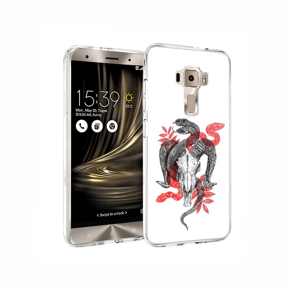 

Чехол MyPads Tocco для Asus ZenFone 3 змея в черепе рисунок, Прозрачный, Tocco