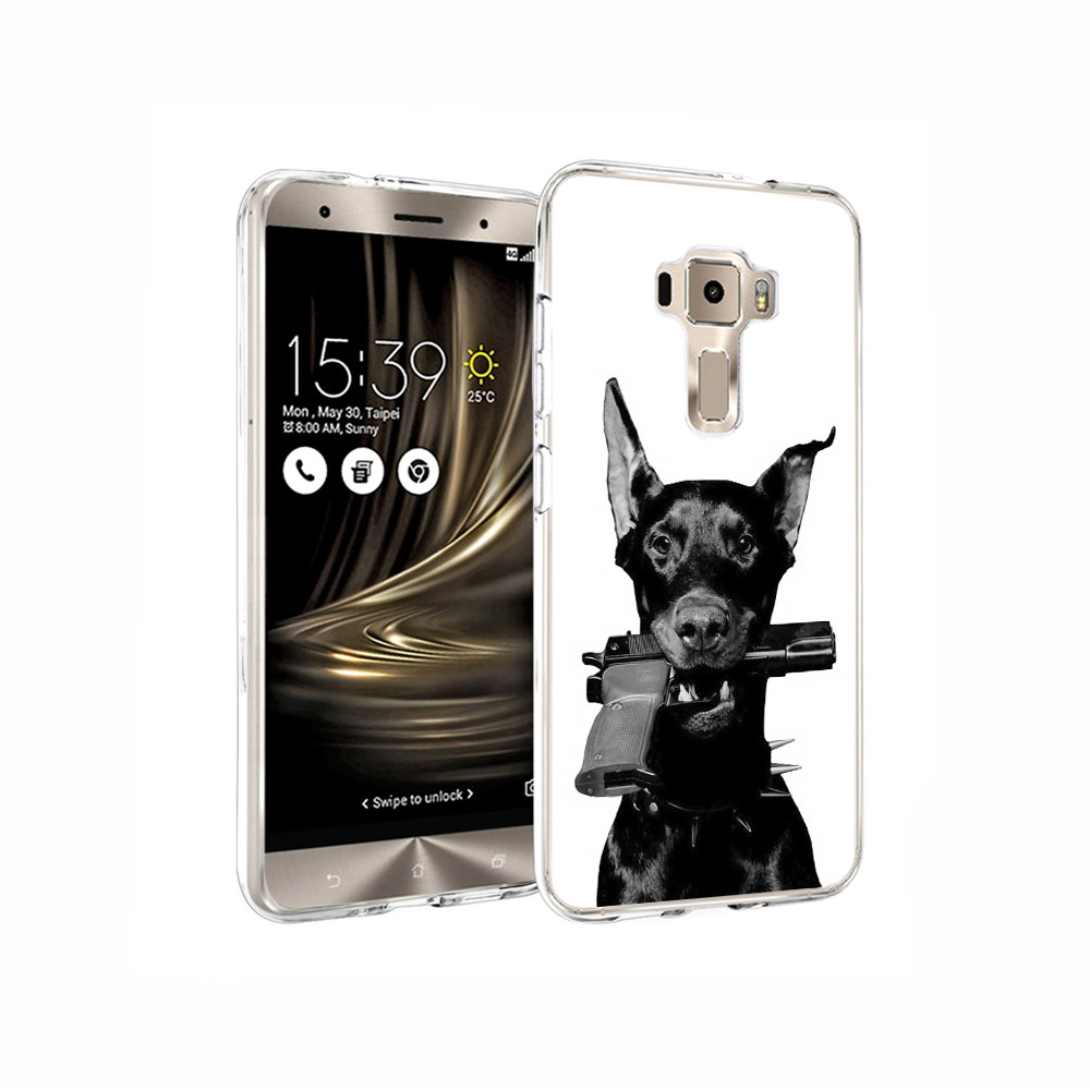 

Чехол MyPads Tocco для Asus ZenFone 3 доберман с пистолетом, Прозрачный, Tocco