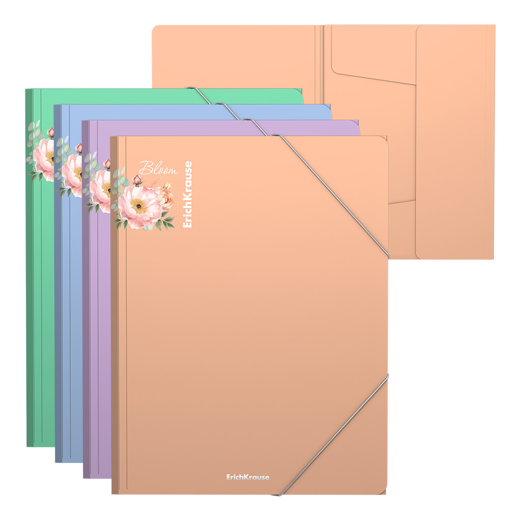 

Папка ErichKrause Matt Pastel Bloom 61202 на резинках пластиковая, A4, в пакете по 4 шт, Разноцветный