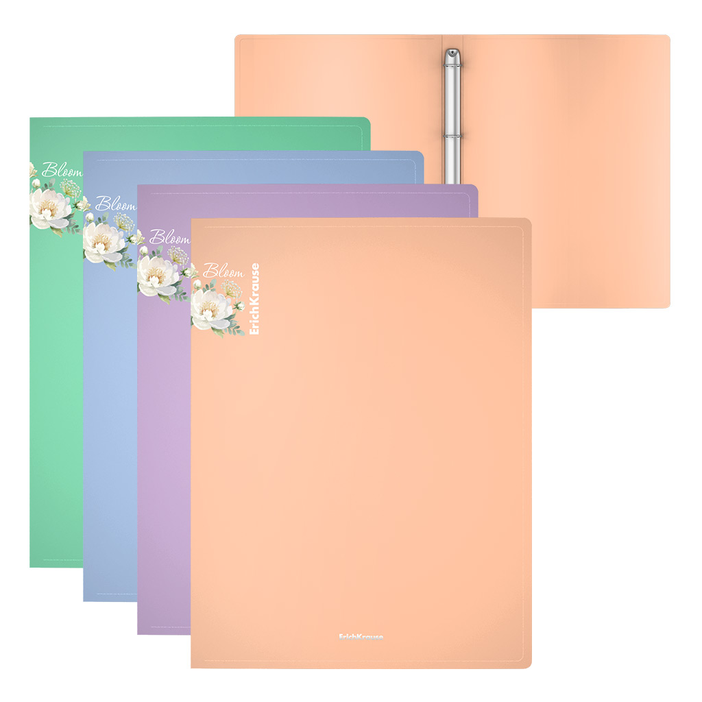 

Папка ErichKrause Matt Pastel Bloom 61185 на 4 кольцах пластиковая, в пакете по 4 шт, Разноцветный