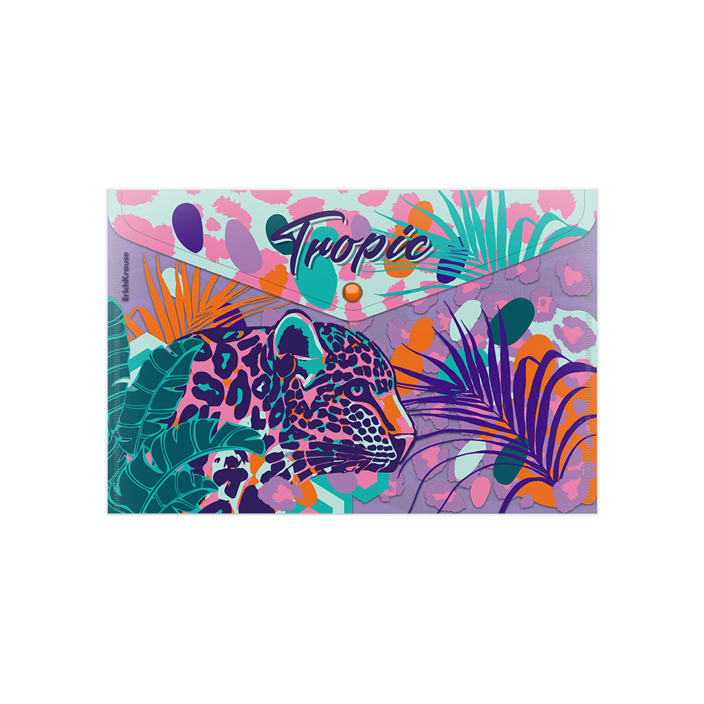 

Папка-конверт пластиковая ErichKrause Tropical 61157, A4, в пакете по 12 шт, Разноцветный