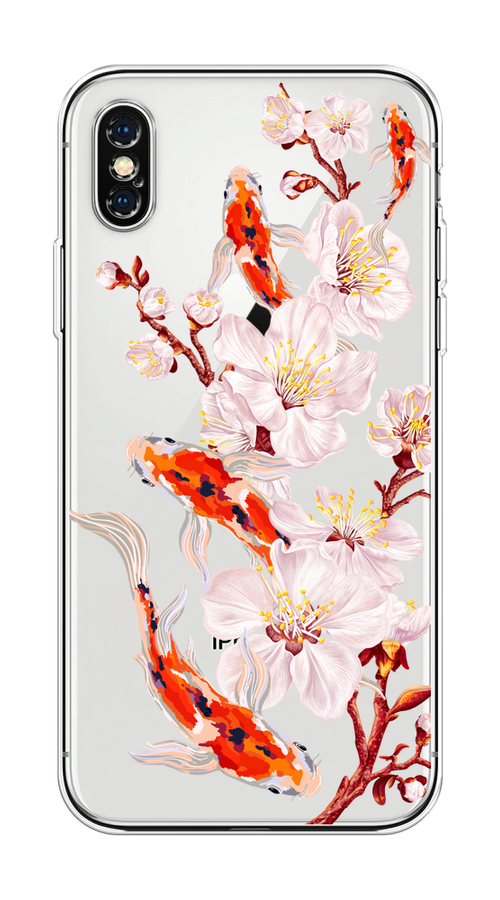 

Чехол на Apple iPhone XS Max "Карпы и сакура", Оранжевый;розовый;бежевый;прозрачный, 11950-1