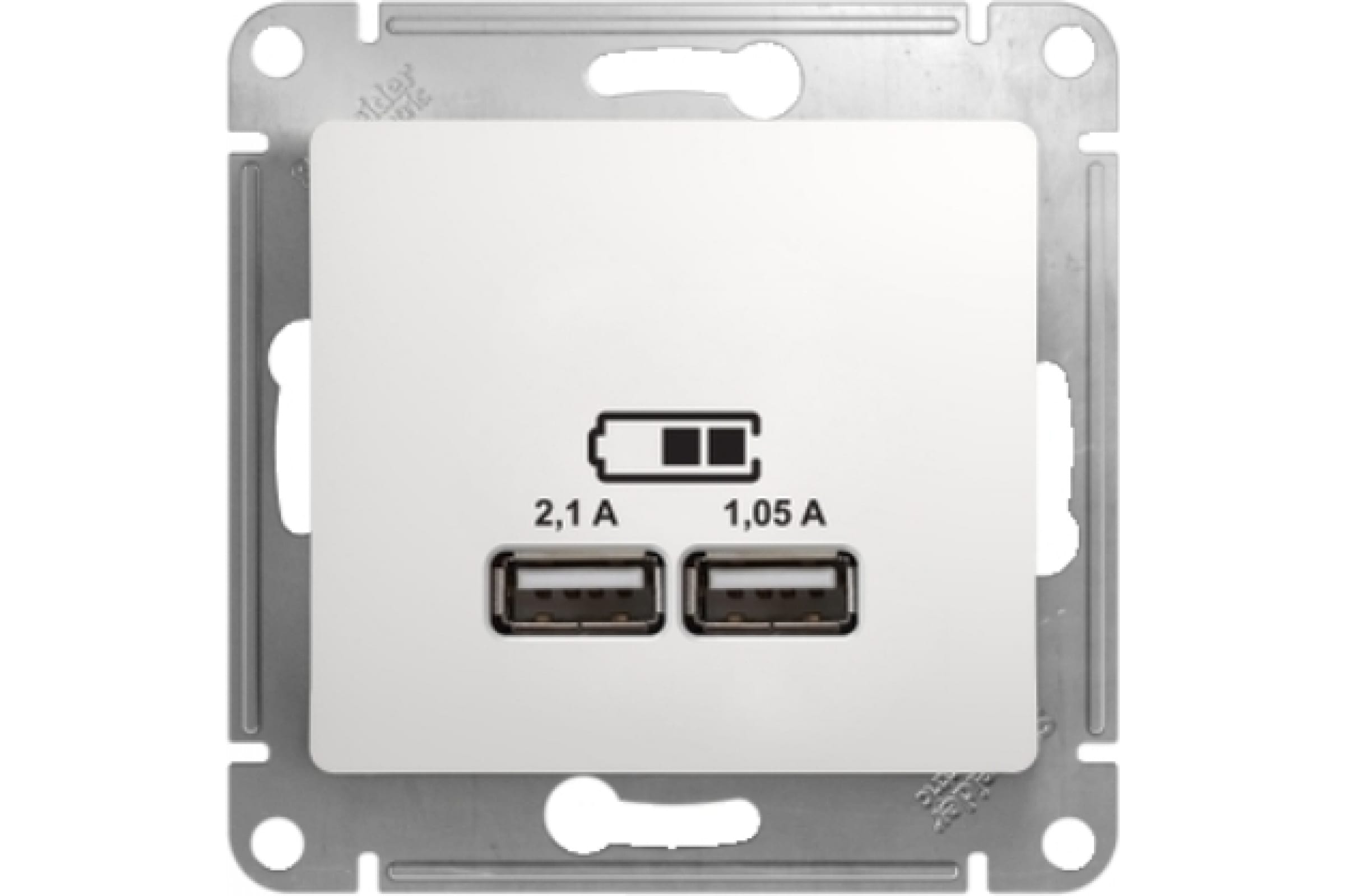 Розетка GLOSSA USB 5В/2100мА 2х5В/1050мА механизм белый | код GSL000133 | Schneider Electr