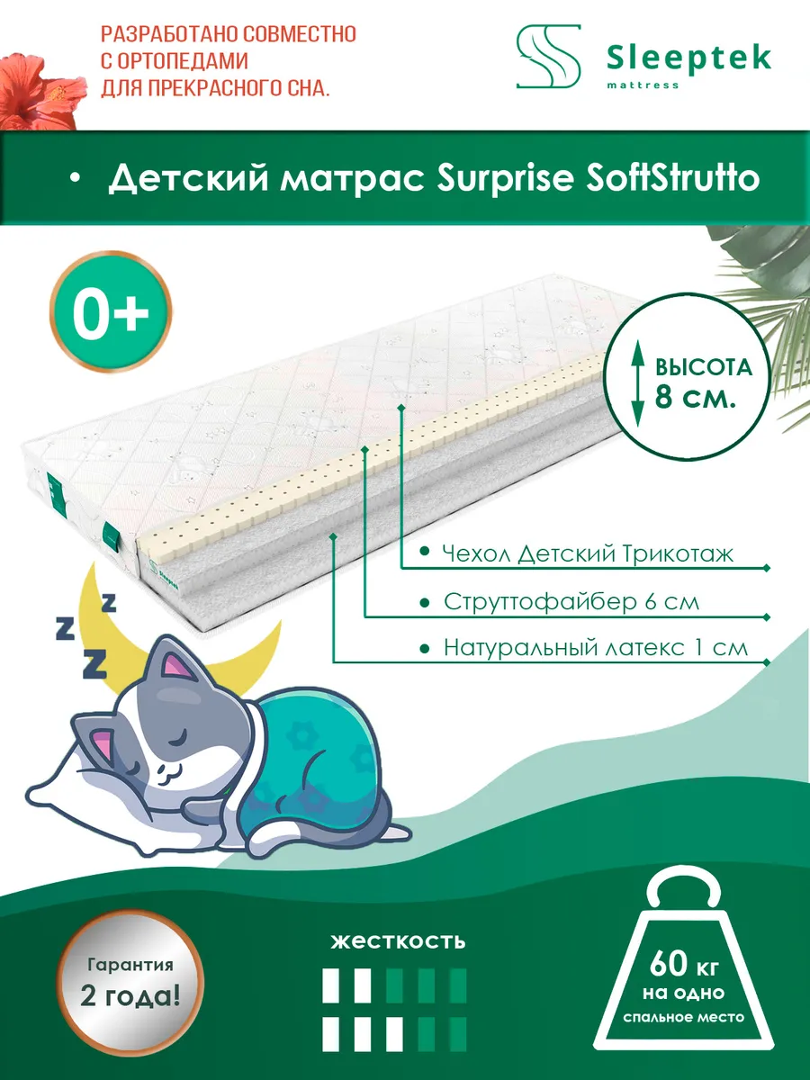 

Матрас беспружинный детский Sleeptek Surprise SoftStrutto/brdlux1475732 80х185, Белый, Surprise SoftStrutto