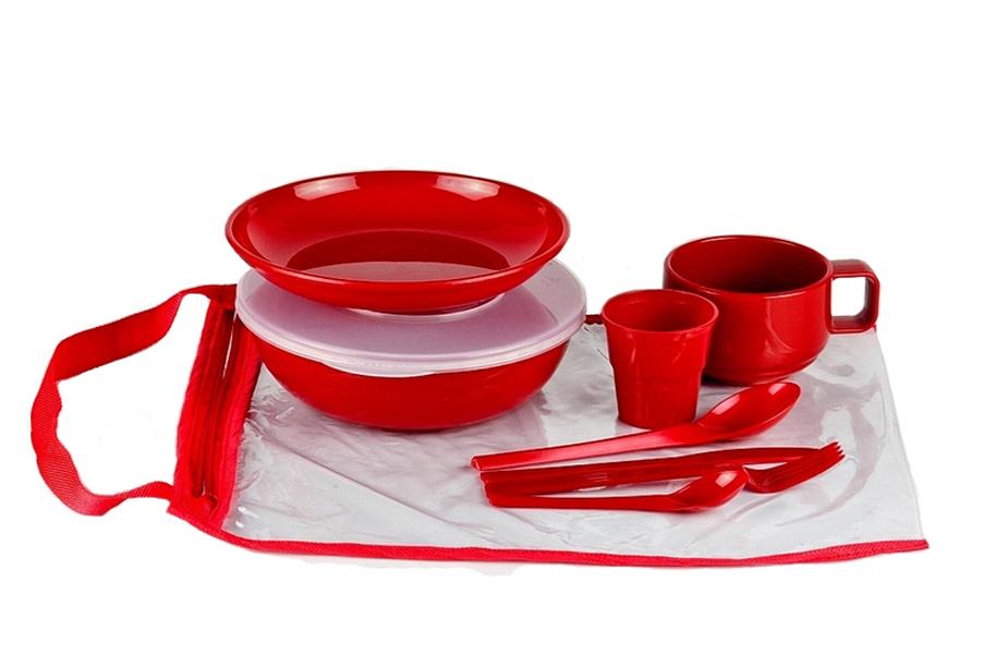 Набор походной посуды Solaris Командировочный 9 предметов, красный