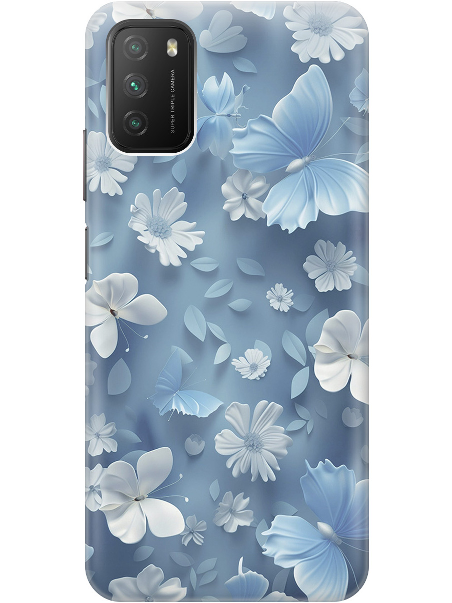 

Силиконовый чехол на Xiaomi Redmi 9T, Poco M3 с принтом "Голубые бабочки", Прозрачный;белый;голубой, 724142710