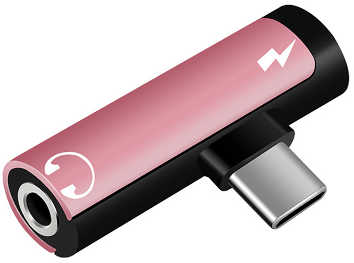 

Переходник GSMIN RT-34 Type-C - Mini Jack 3.5мм - Type-C Pink