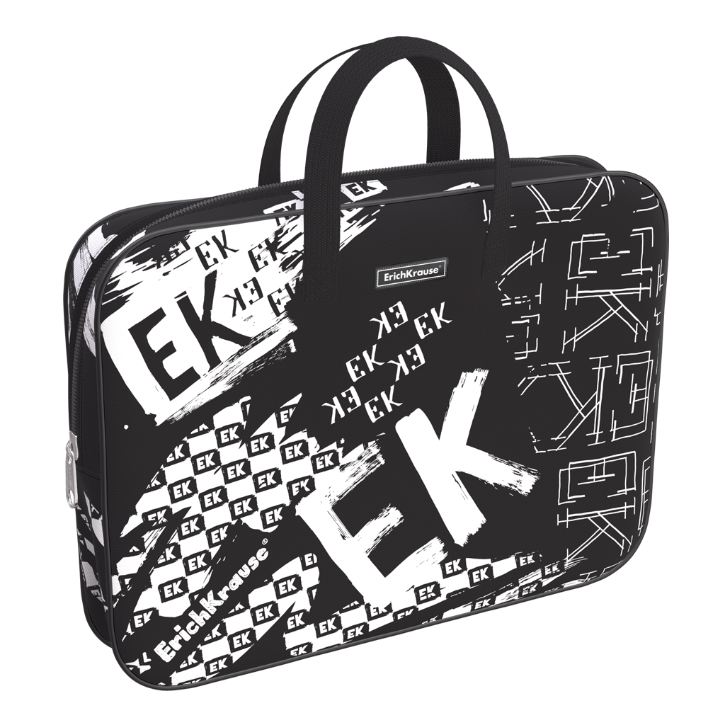 

Папка текстильная на молнии ErichKrause Black Logo 57415 с ручками, A4+, Разноцветный
