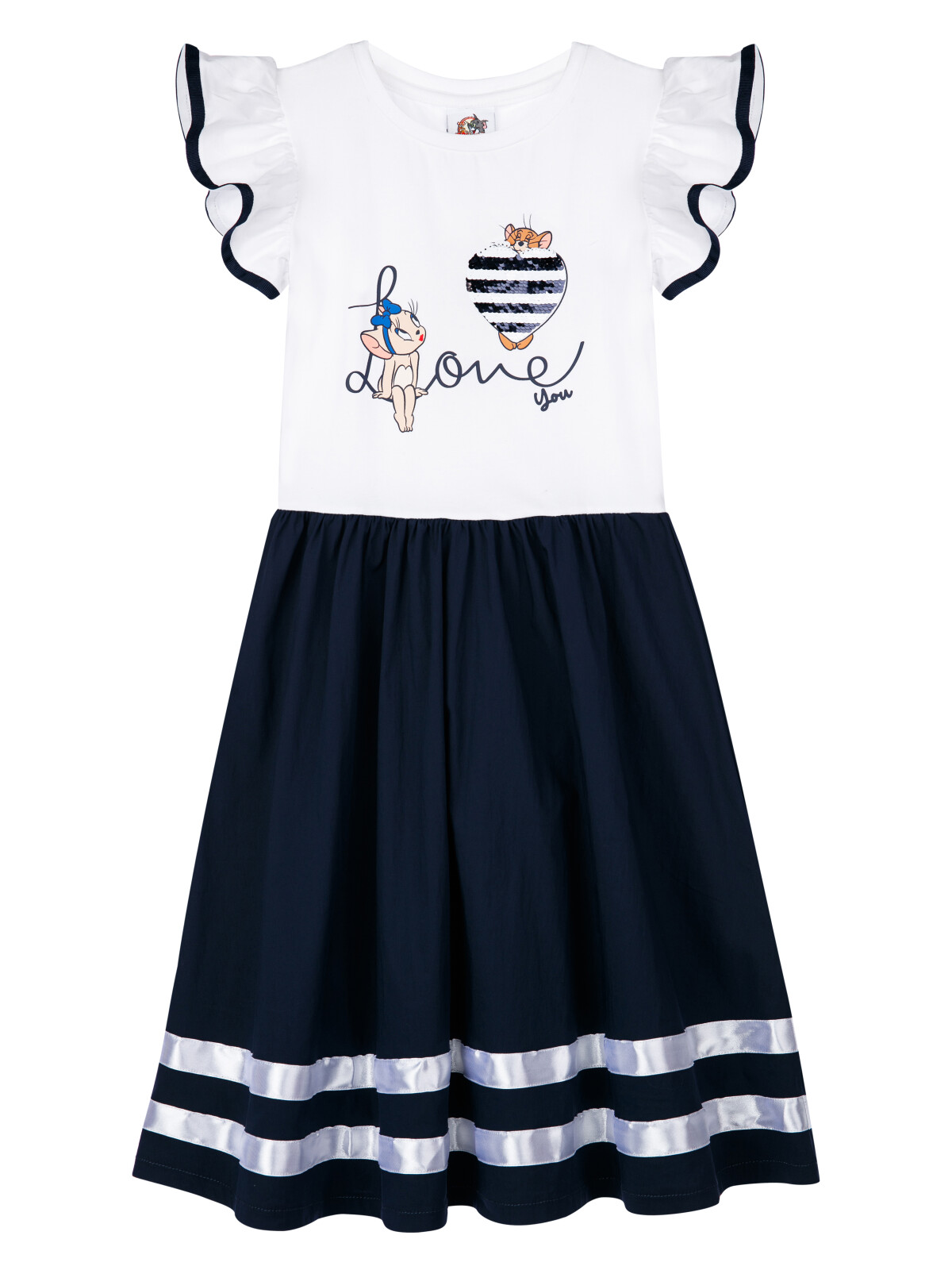 Платье детское PlayToday 12441161, белый,тёмно-синий, 140 белое платье с рюшами и пайетками aletta детское