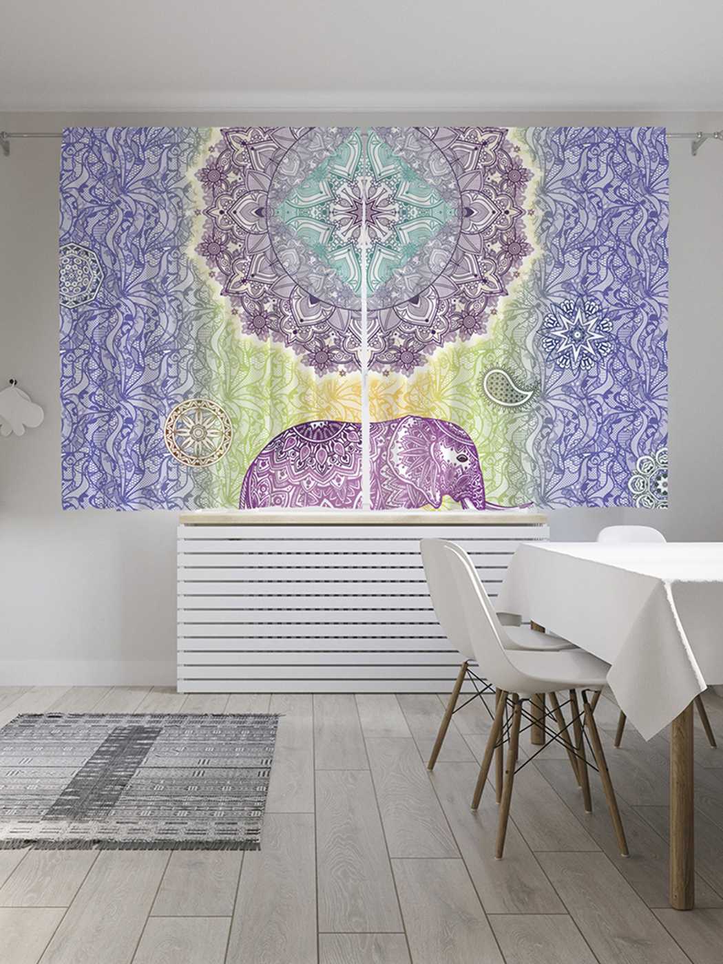 

Классические шторы JoyArty "Идущие украшенные слоны", Oxford DeLux, 2 полотна 145x180 см, Идущие украшенные слоны