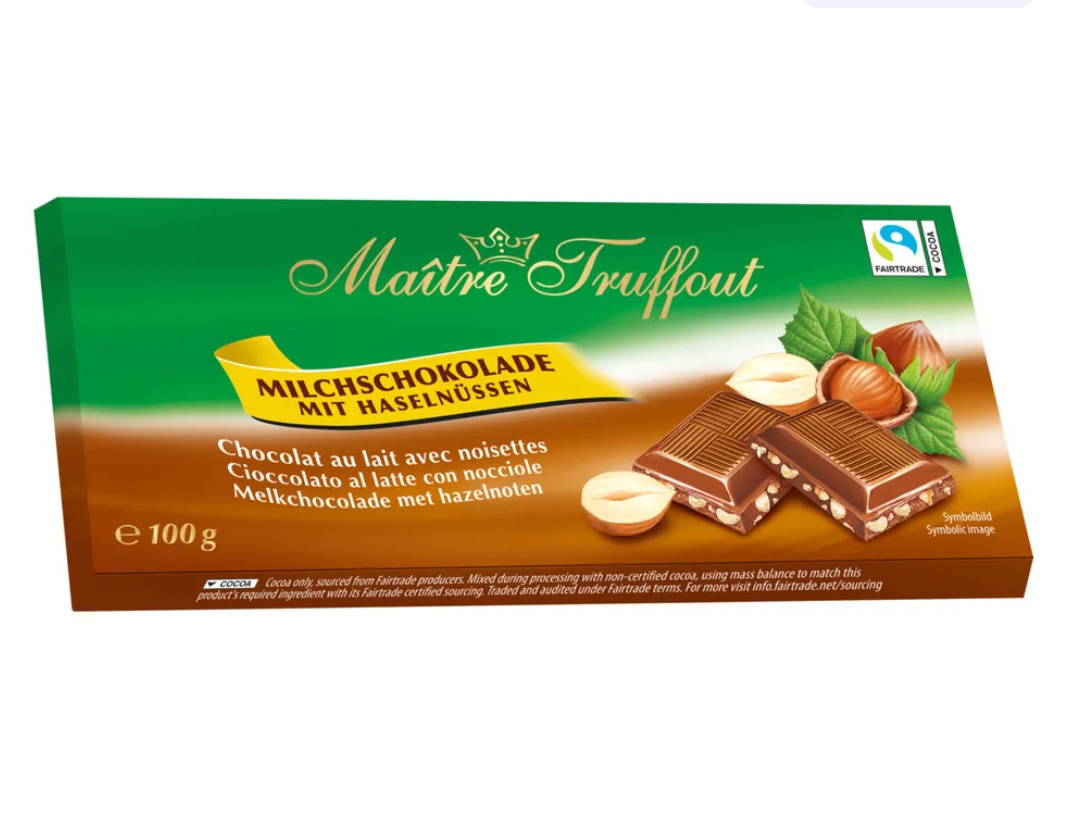 Молочный шоколад Maitre Truffout с дробленым фундуком, 100 г