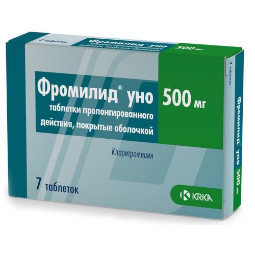 Фромилид уно таблетки кишечнорастворимые с пролонгированным высвобождением п.п.о. 500мг №7