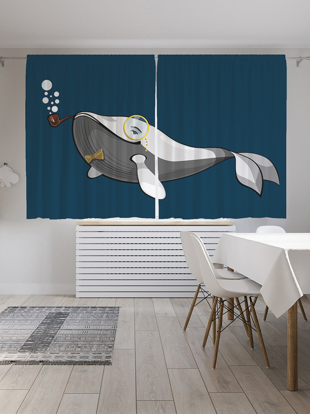 

Шторы с фотопечатью JoyArty "Кит-джентльмен" из сатена, 290х180 см