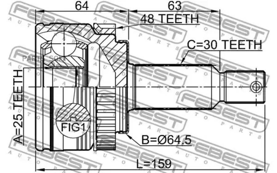 

Шрус наружный 25x64.5x30 HYUNDAI IX35/TUCSON 10 (2009-2013) FEBEST 1210-IX35MTA48