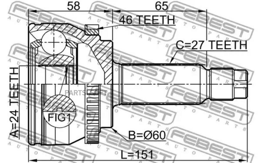 

ШРУС наружный 24x60x27 FEBEST 2210-SOUA46