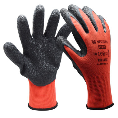 

Перчатки с латексным покрытием Wurth 899408209 RED LATEX GRIP, класс вязки 13, красные, ра
