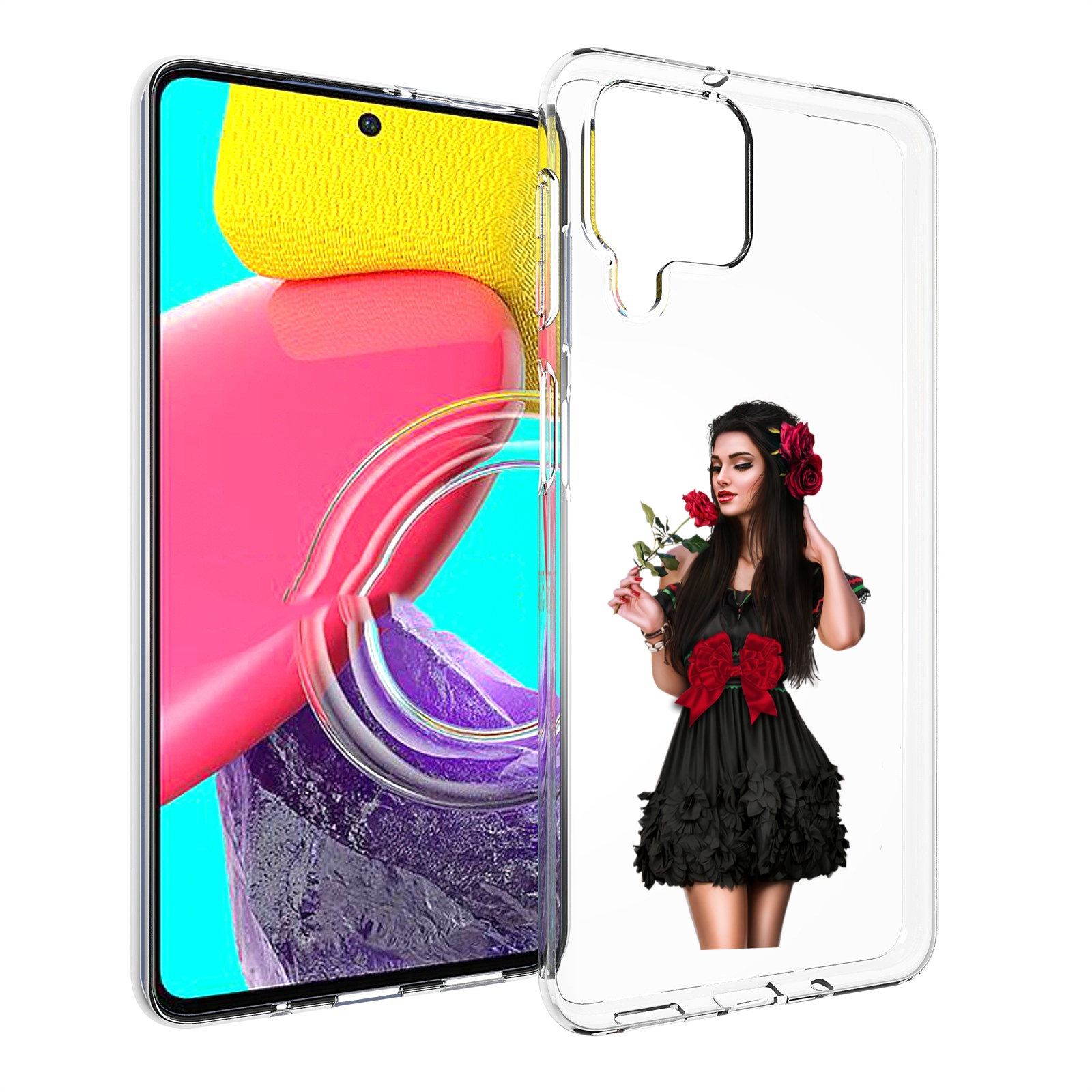 

Чехол MyPads девушка-в-черном-платье-с-розой женский для Samsung Galaxy M53 (SM-M536), Прозрачный, Tocco