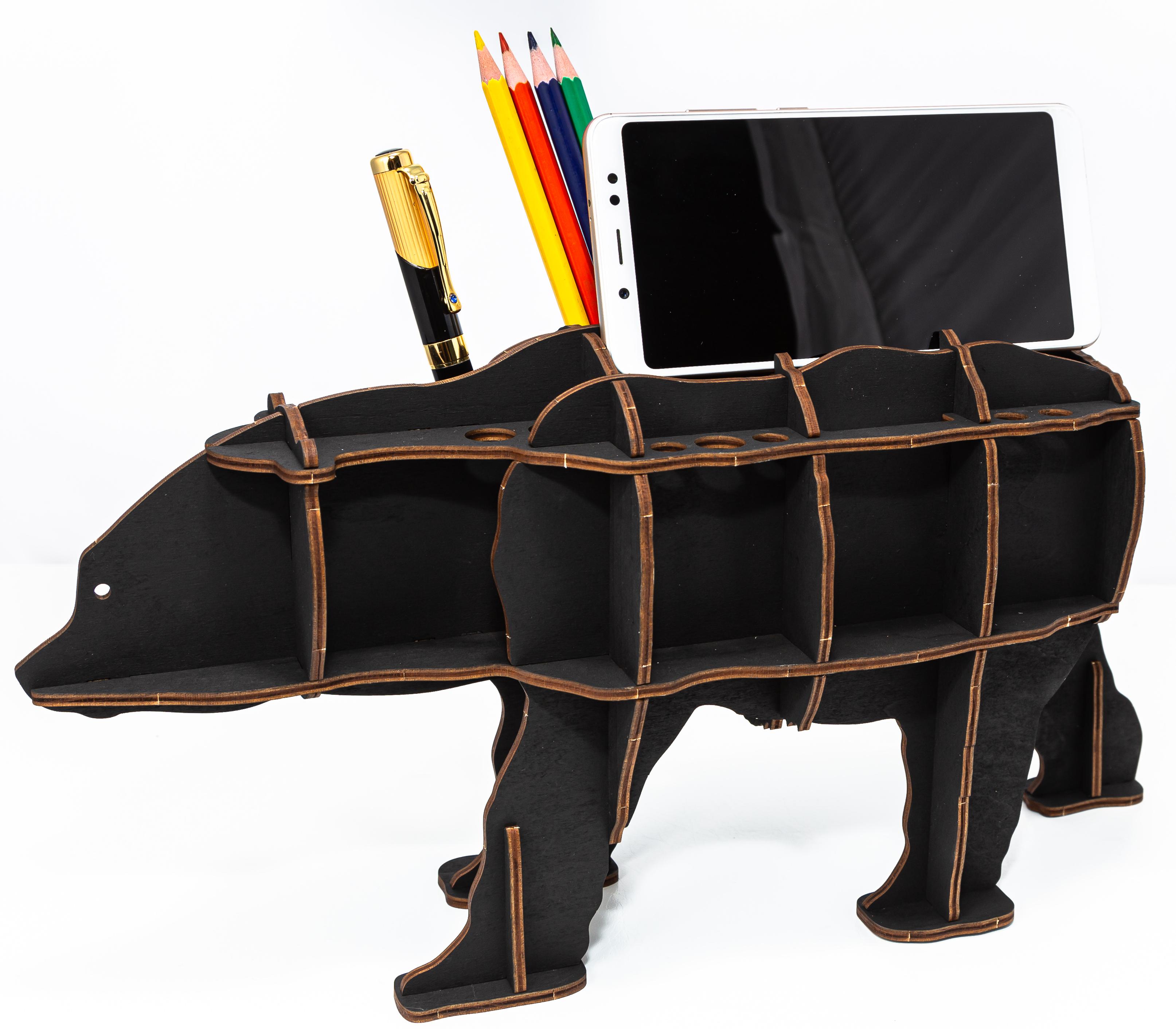 фото Сборная модель eco wood art ewa design настольный органайзер медведь, черный