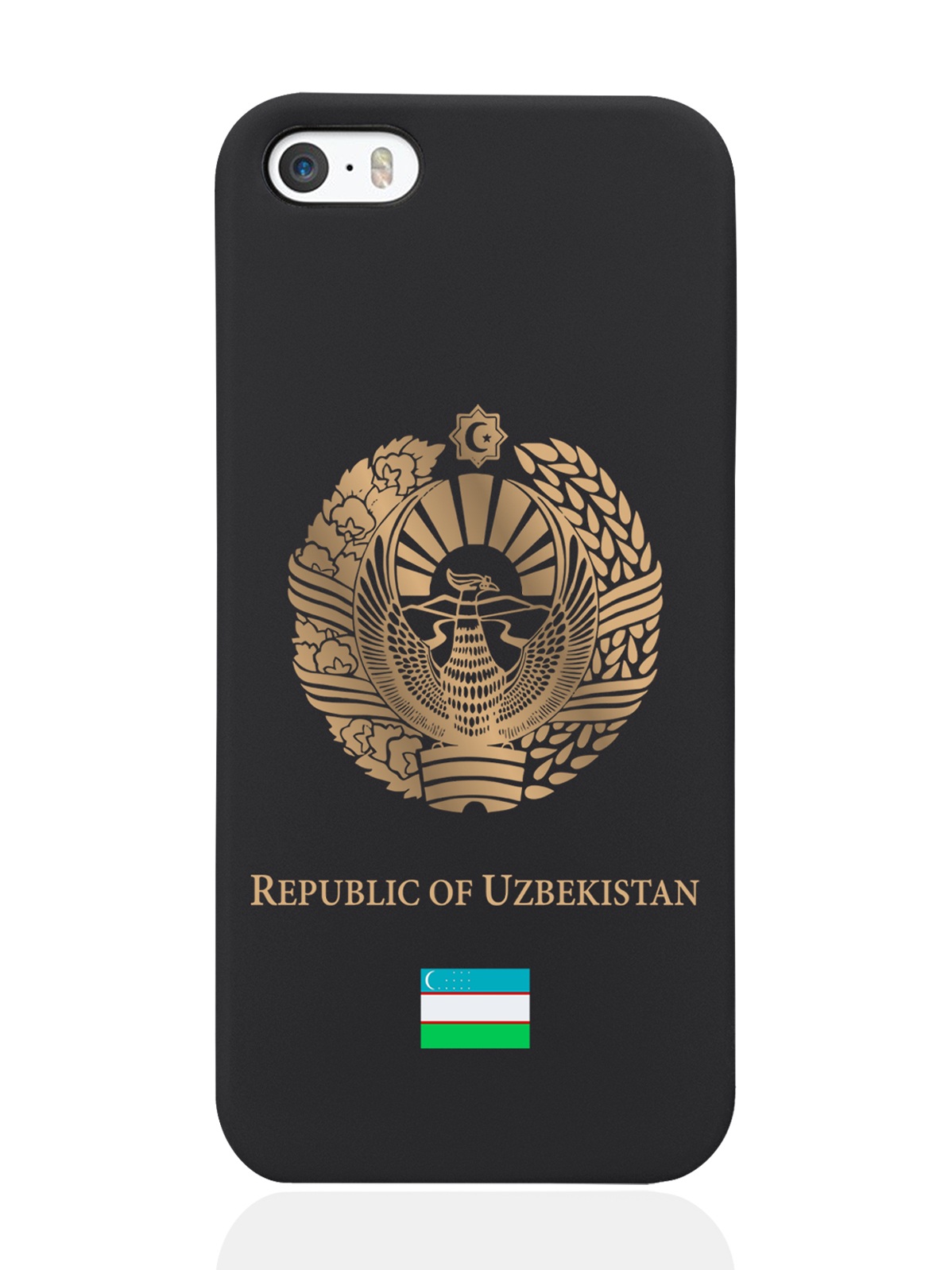 

Чехол SignumCase для iPhone 5/5s Золотой Герб Узбекистана черный, Черный;золотистый