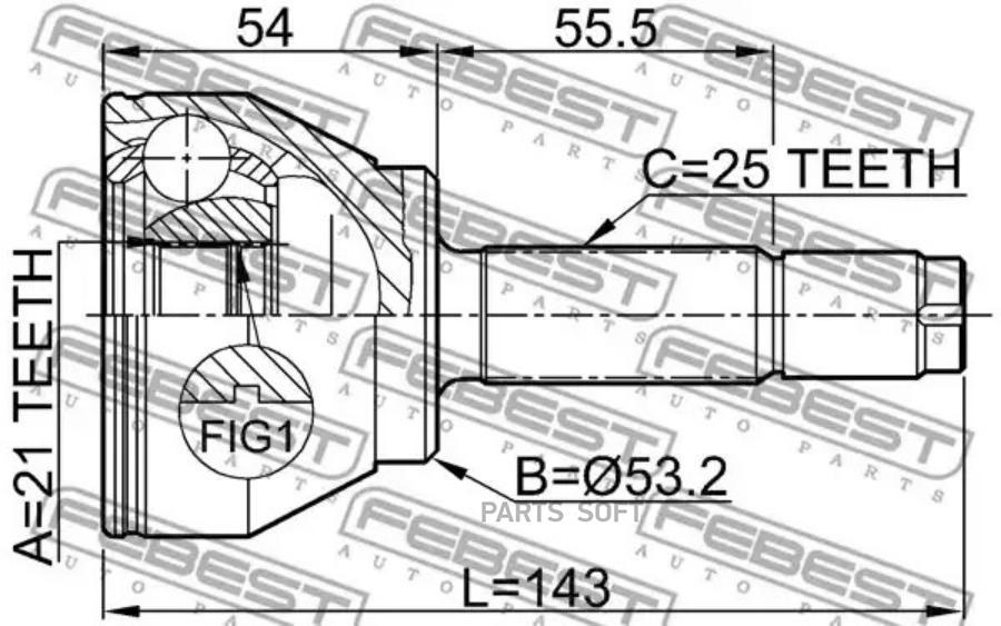 

Шрус наружный 21x53.2x25 FORD FIESTA/FUSION CBK 2001- FEBEST 2110-FUS