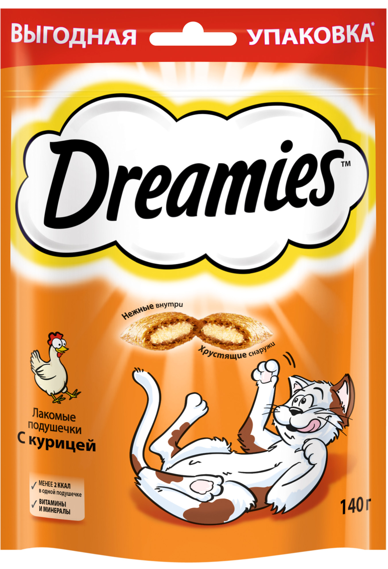 фото Лакомство для кошек dreamies, лакомые подушечки с курицей, 140г