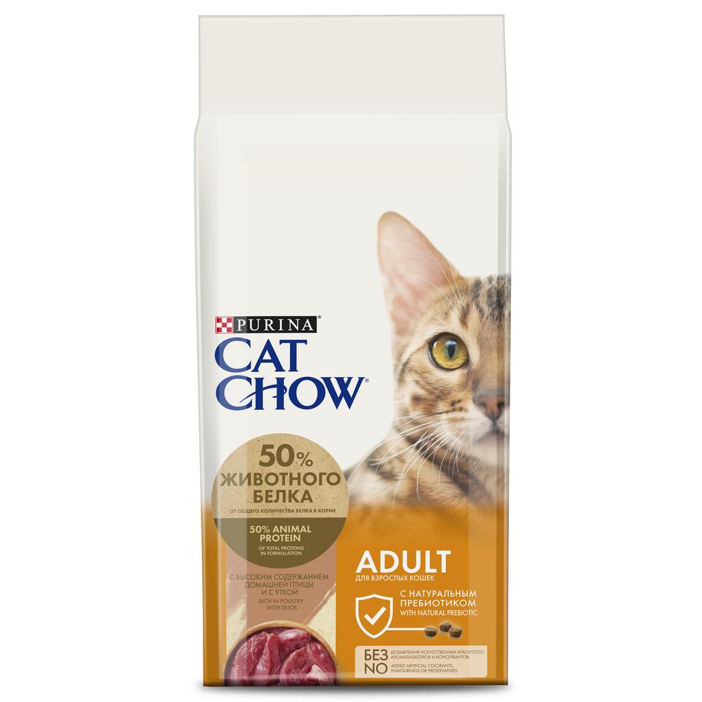 фото Сухой корм для кошек cat chow adult, утка, 15кг