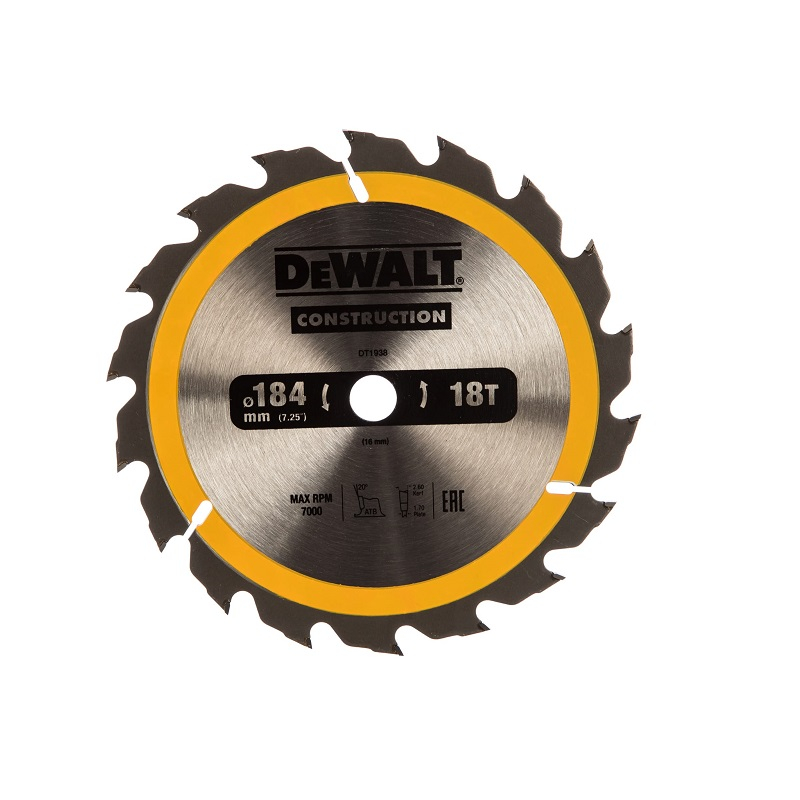 фото Диск пильный dewalt по дереву 184*16*18мм dt1938