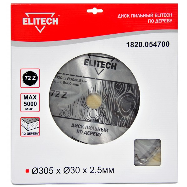 фото Диск пильный 305 х 30 мм, 72 зуба elitech 1820.054700