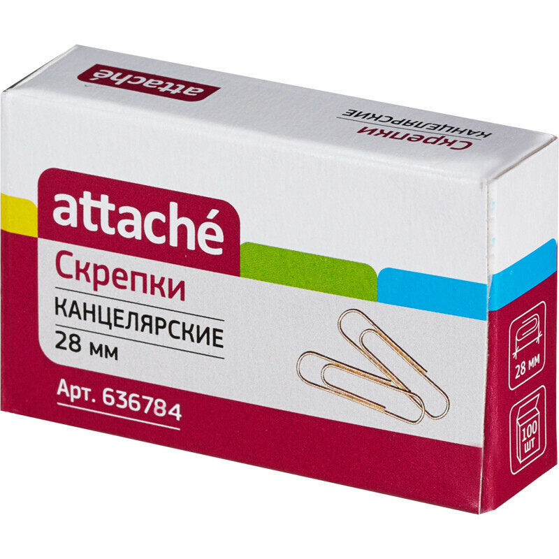 

Скрепки Attache 28 мм., золотистые металлические 100 шт. в карт.уп 4 уп.
