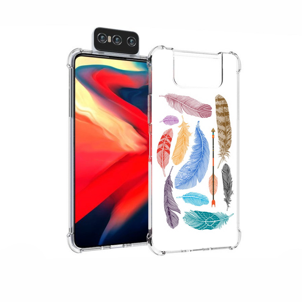 Чехол MyPads Tocco для Asus Zenfone 7 (ZS670KS) разноцветные перья