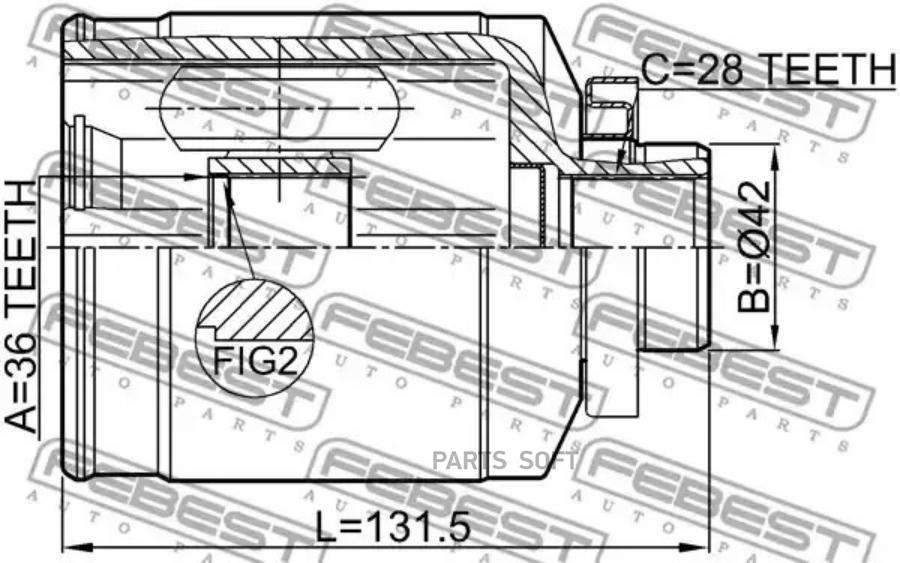 

Шрус внутренний R 36x42x28 HYUNDAI SANTA FE 10 (2010-) FEBEST 1211-IX55RH