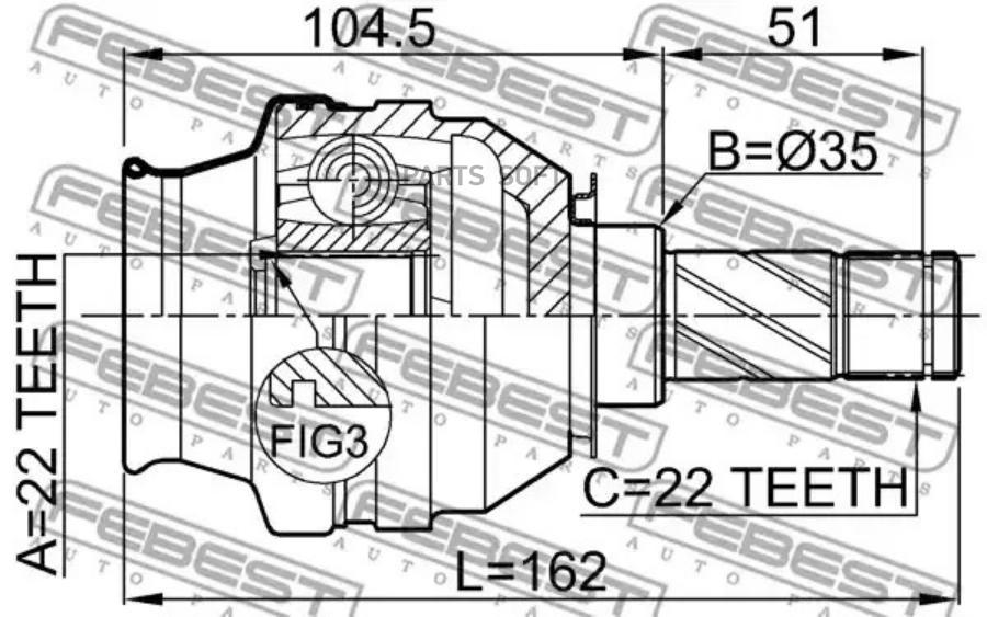 

Шрус внутренний 22x35x22 OPEL ASTRA H 2004-2010 FEBEST 1811-ZAF