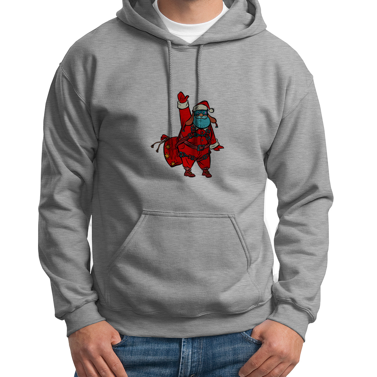 

Худи унисекс CoolPodarok Новый год. Дед мороз летчик серое 46 RU, S0501733