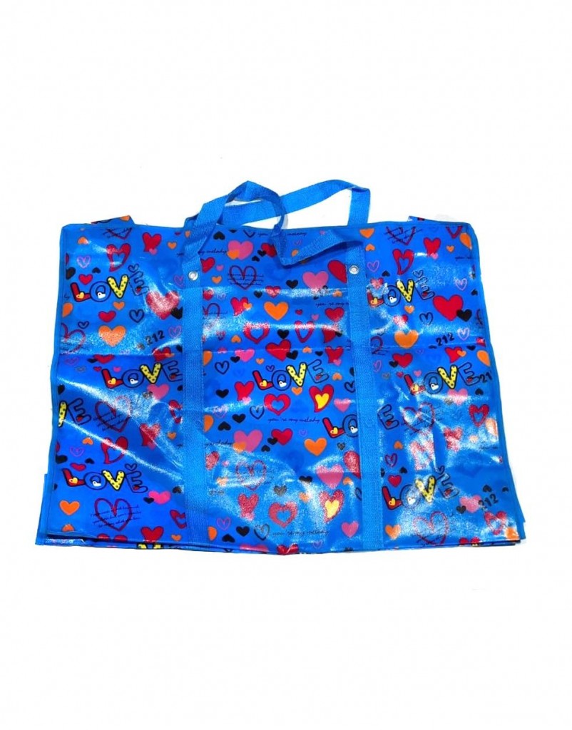 фото Двухслойная прочная хозяйственная сумка на молнии, 70х22х52 см (цвет: синий, рисунок: lov nobrand