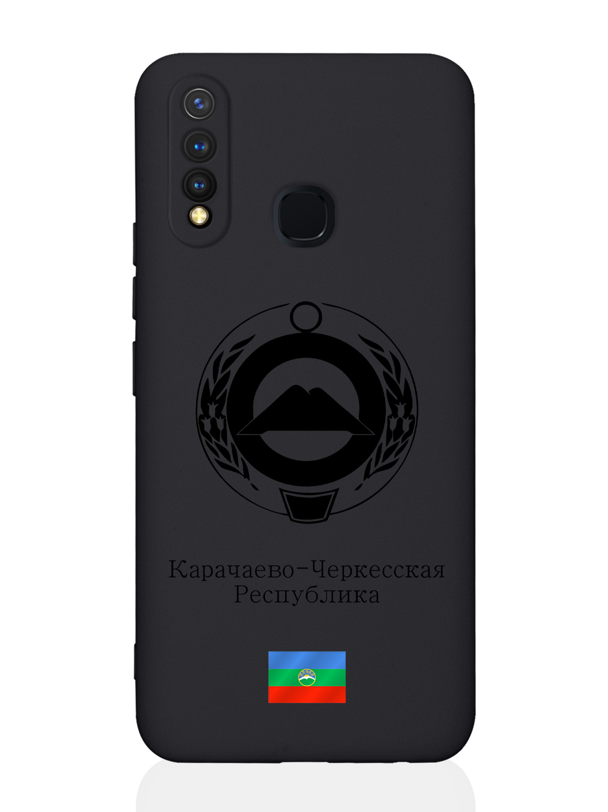 

Чехол для Vivo Y19/U3 Черный лаковый Герб Карачаево-Черкесской Республики черный