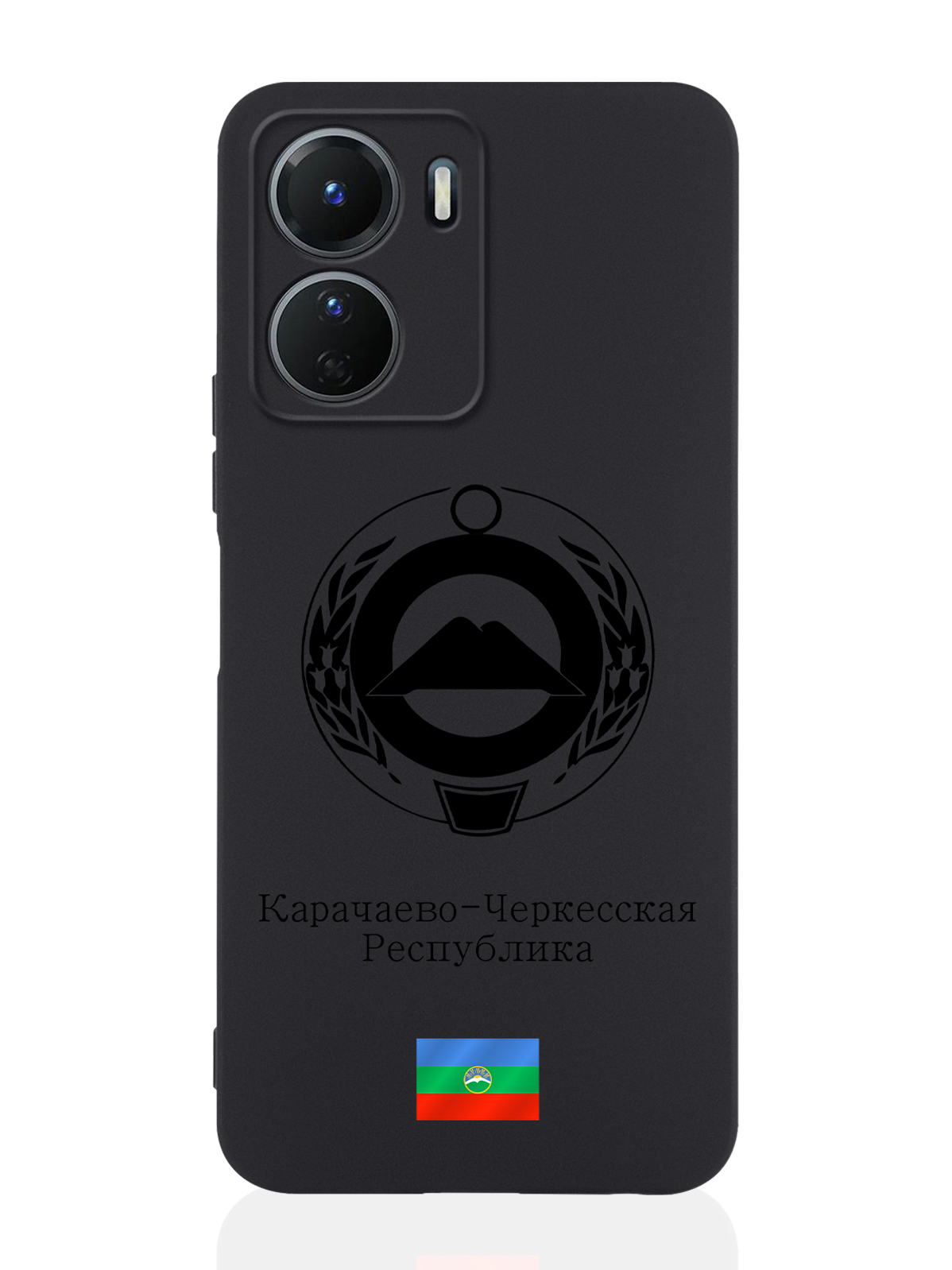 

Чехол для Vivo Y16 Черный лаковый Герб Карачаево-Черкесской Республики черный