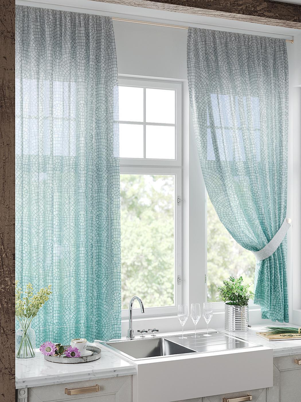 

Комплекты штор AT HOME Лерсентос (бирюзовый) высота 180 см, ширина 150 см, Белый, 930663