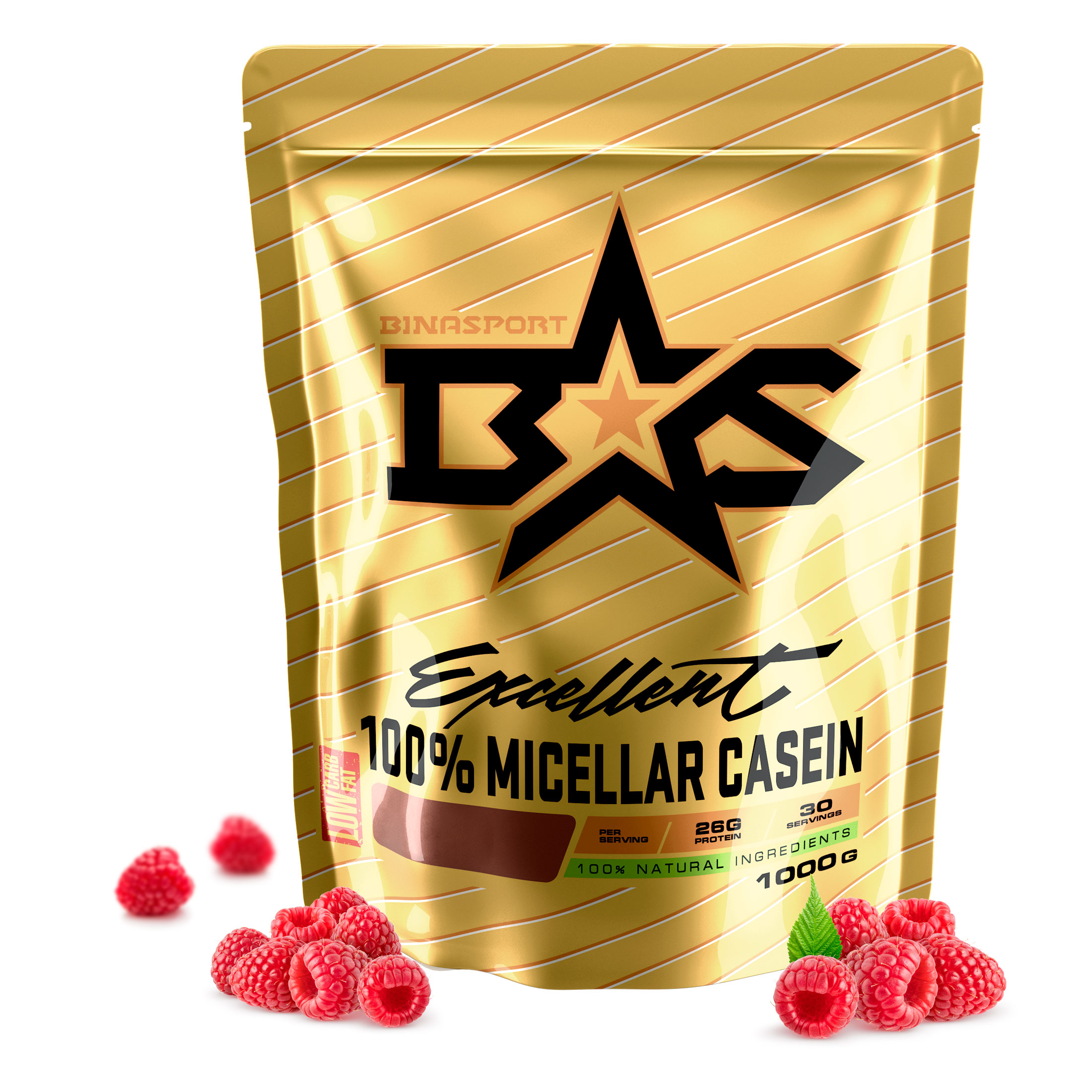 Протеин Binasport 100% Micellar Casein, 1000 г, raspberry