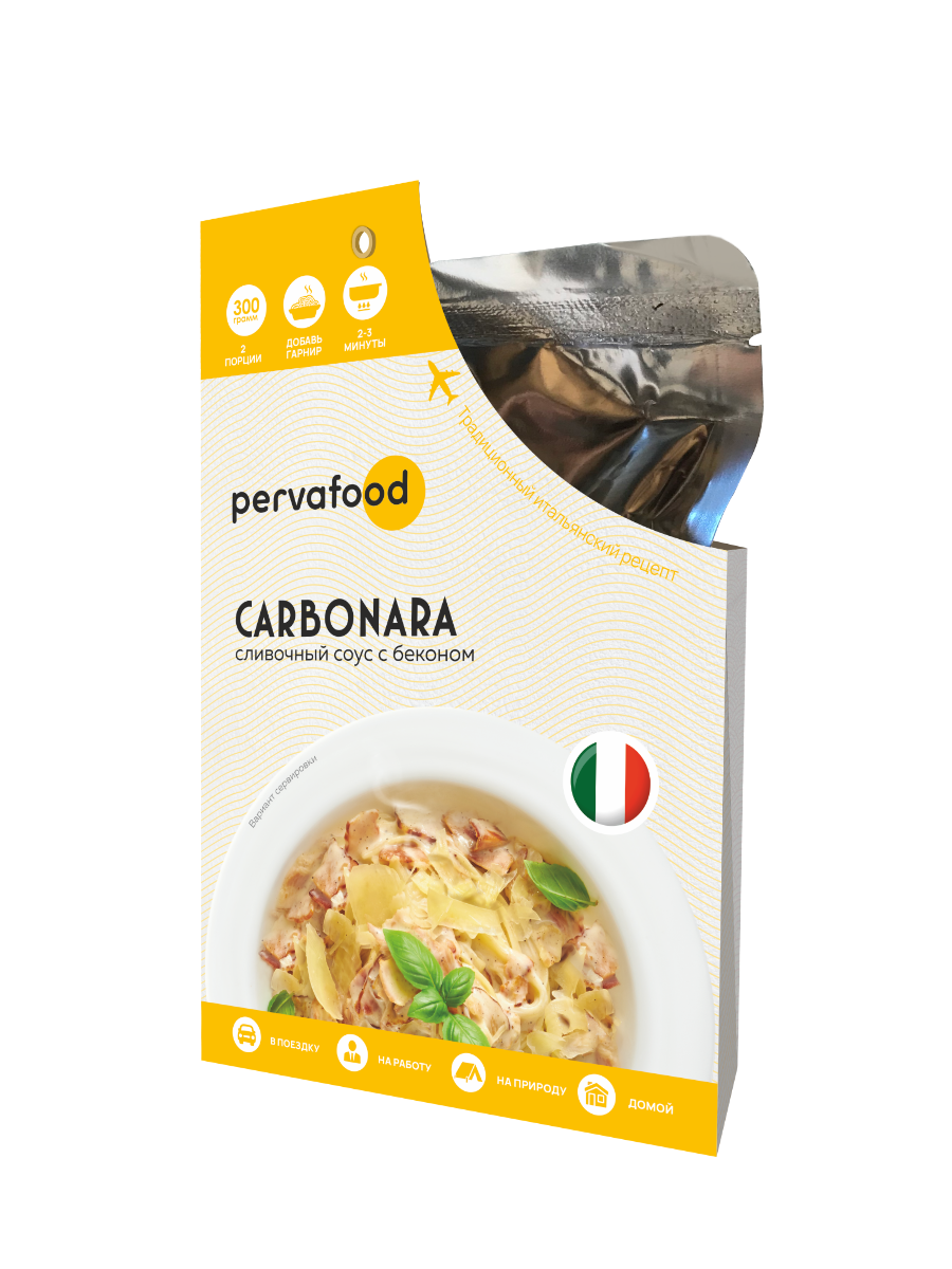 Готовое блюдо Pervafood Сливочный итальянский соус с беконом Карбонара, 300 г