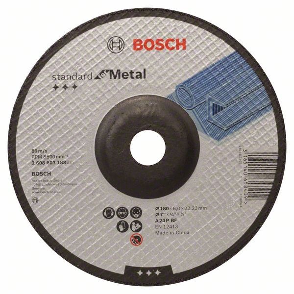 

Диск обдирочный 180x6х22,23 мм BOSCH Standard for Metal, 2608603183, выпуклый